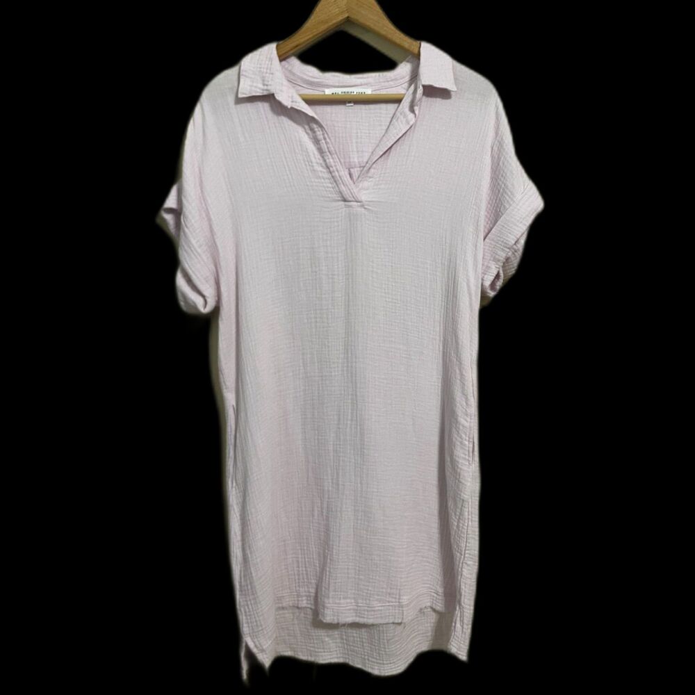 Melissa Nepton Lia pastel pink cotton gauze shirt dress S raw hem summer coastal